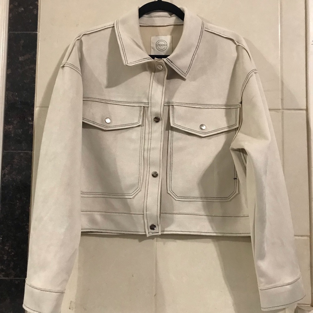 NWT Stoosh Cream Suede Cropped Utility Jacket Size L